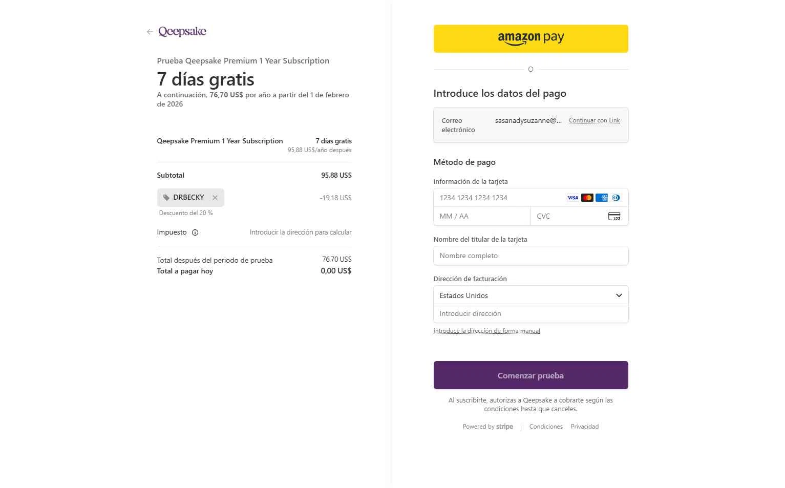 Qeepsake checkout page showing Qeepsake promo code box | Screenshot taken by SimplyCodes community member on Jan 25, 2026