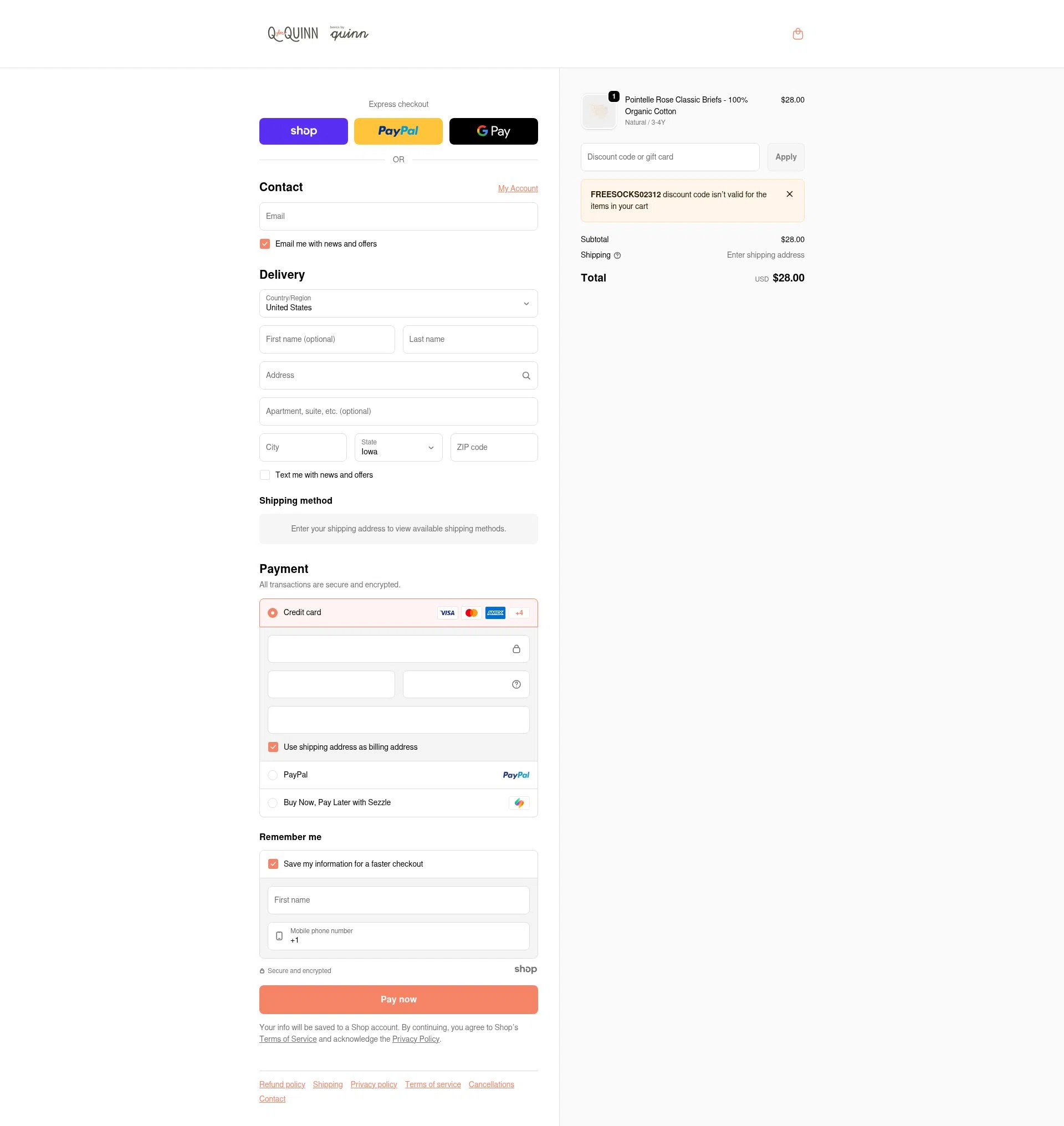 Q for Quinn checkout page showing Q for Quinn discount code box | Screenshot taken by SimplyCodes community member on Dec 28, 2025