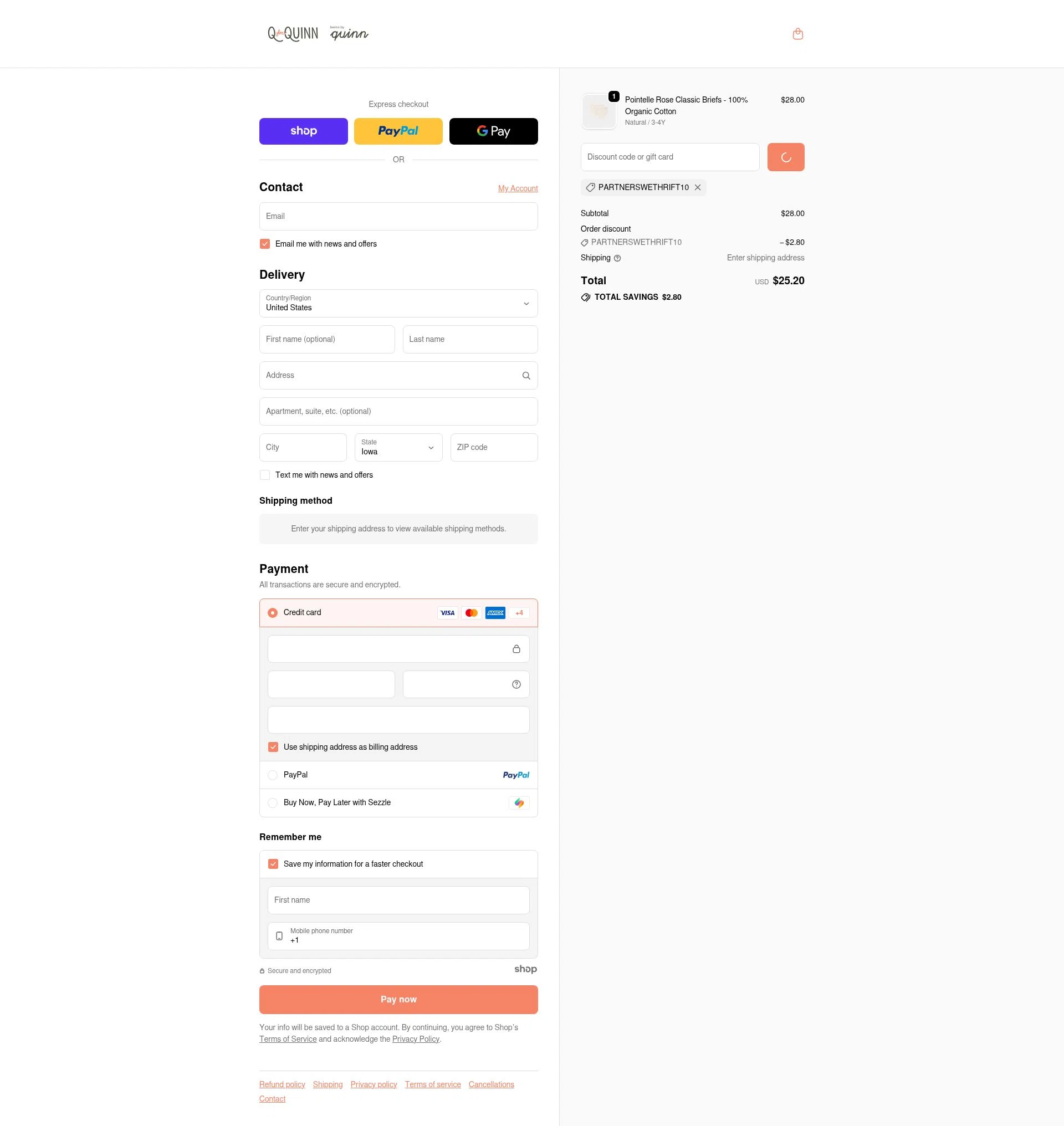 Q for Quinn checkout page showing Q for Quinn discount code box | Screenshot taken by SimplyCodes community member on Dec 28, 2025