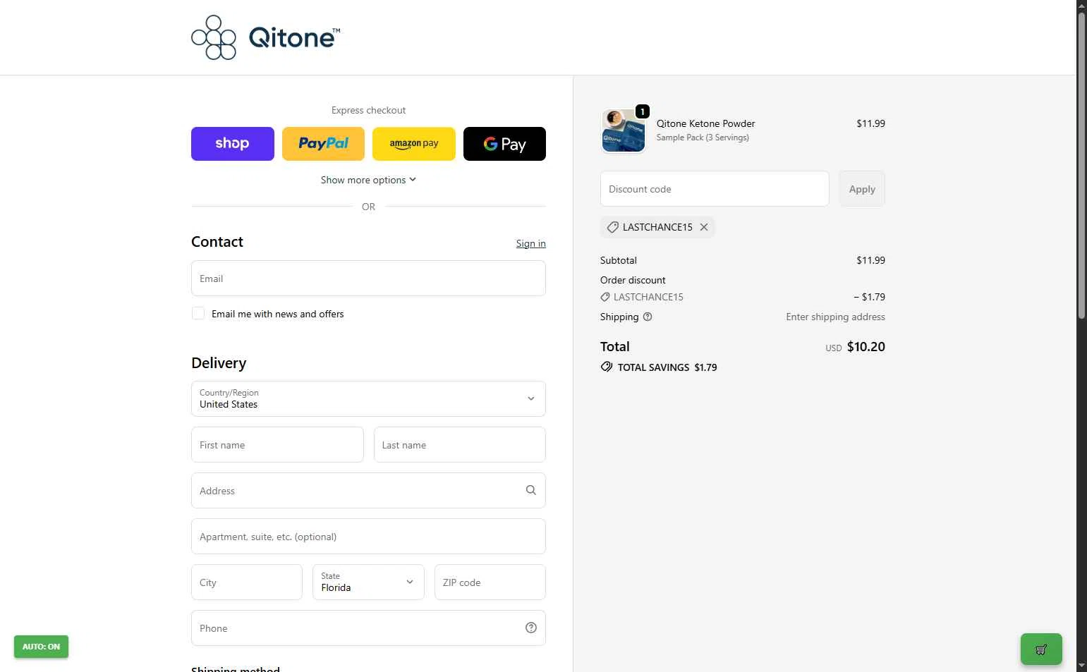 Qitone checkout page showing Qitone promo code box | Screenshot taken by SimplyCodes community member on Dec 11, 2025