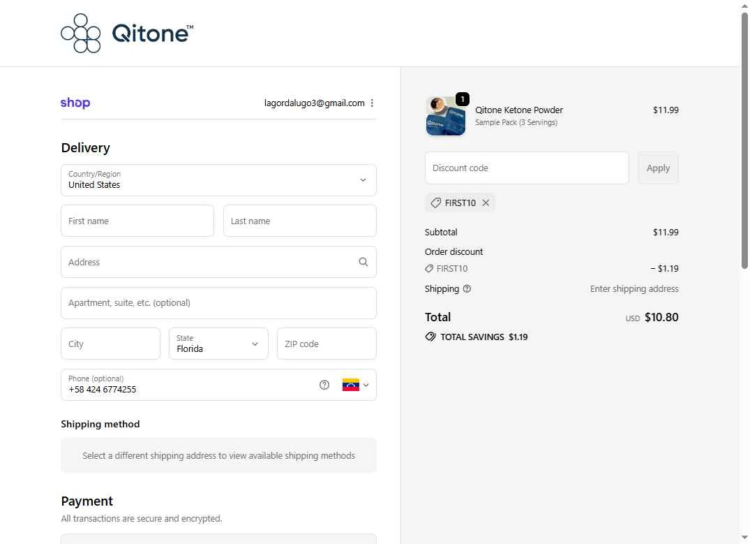 Qitone checkout page showing Qitone promo code box | Screenshot taken by SimplyCodes community member on Sep 29, 2025