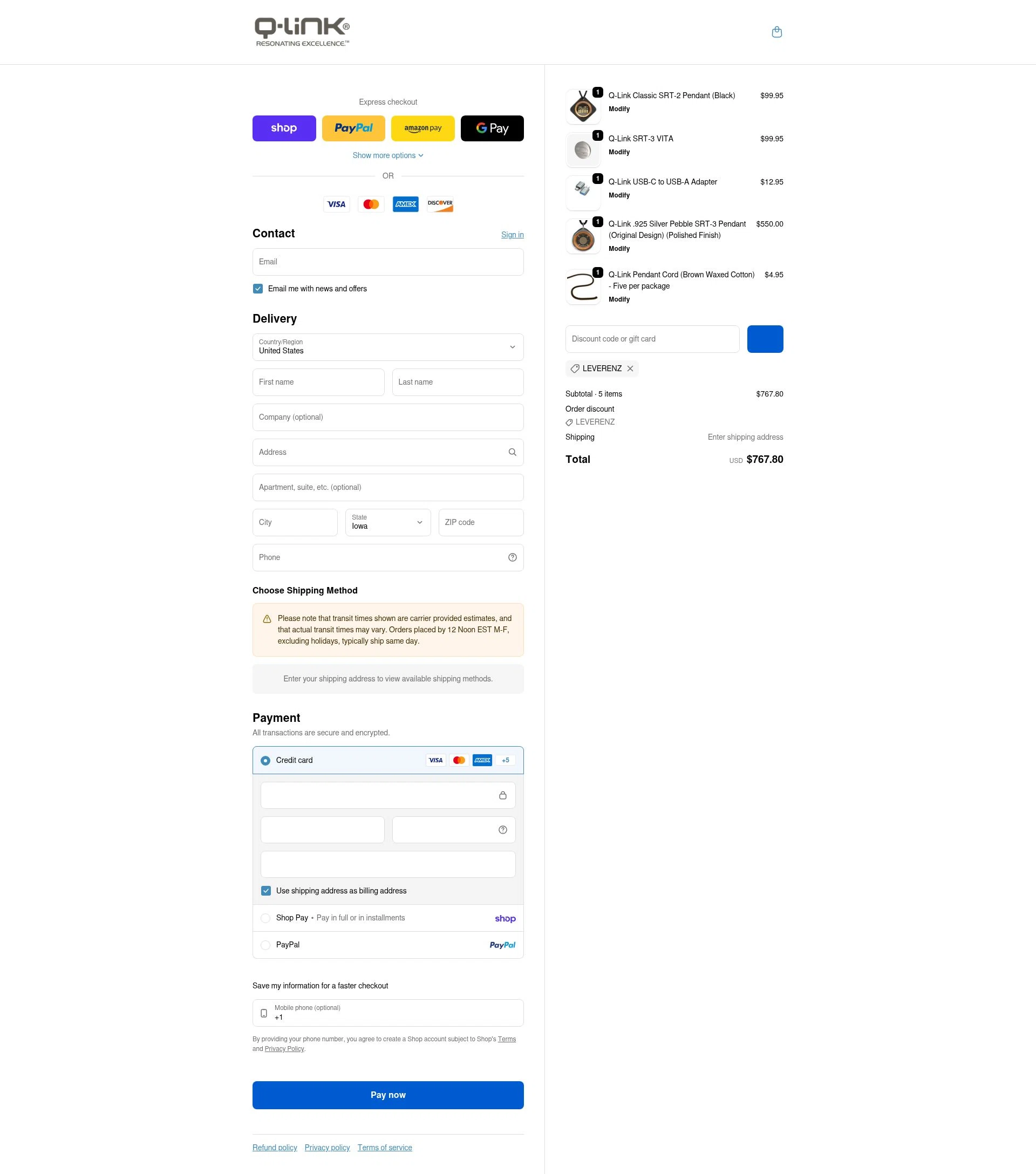 Q-Link Products checkout page showing Q-Link Products promo code box | Screenshot taken by SimplyCodes community member on Feb 13, 2026