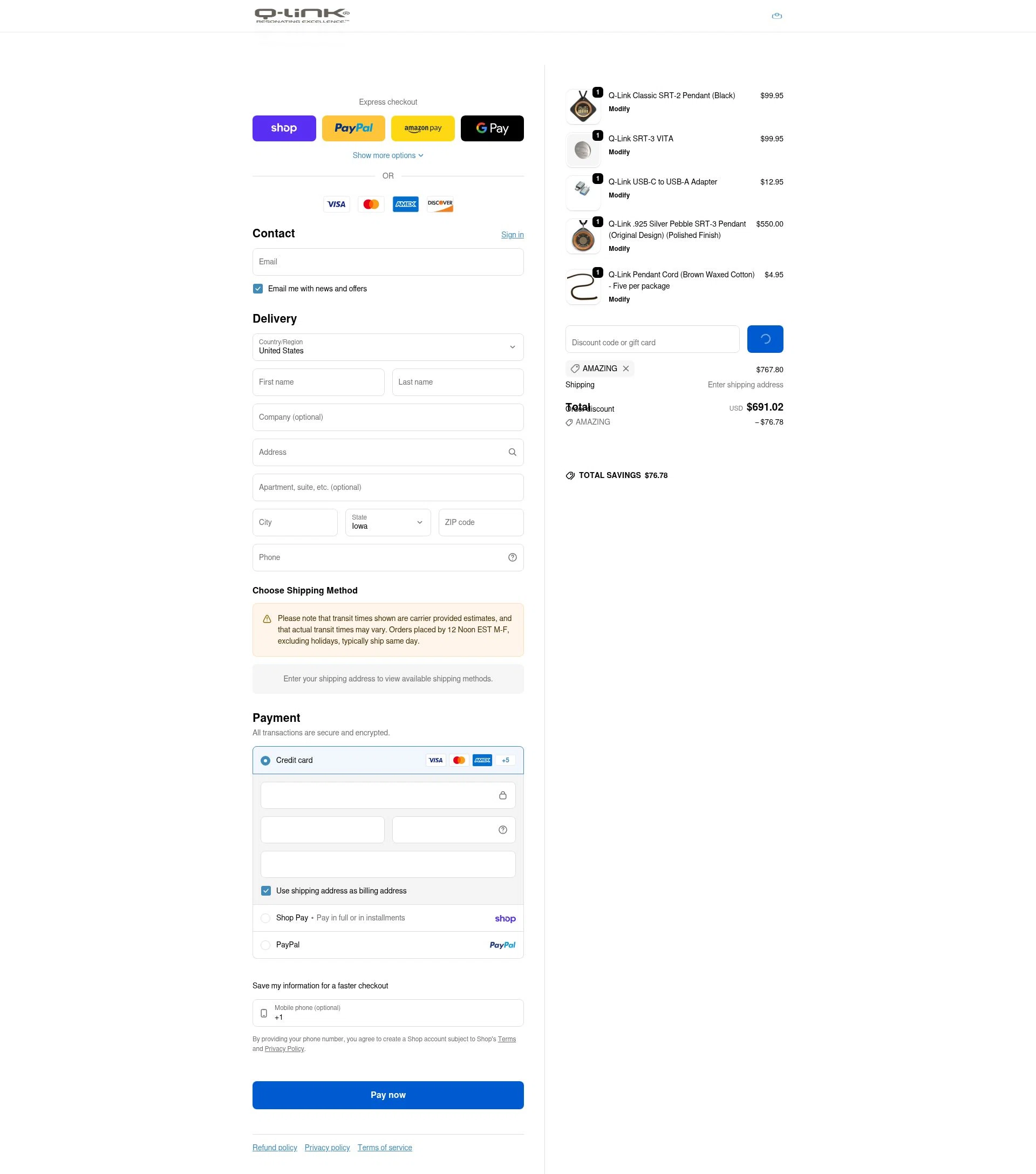 Q-Link Products checkout page showing Q-Link Products promo code box | Screenshot taken by SimplyCodes community member on Feb 8, 2026