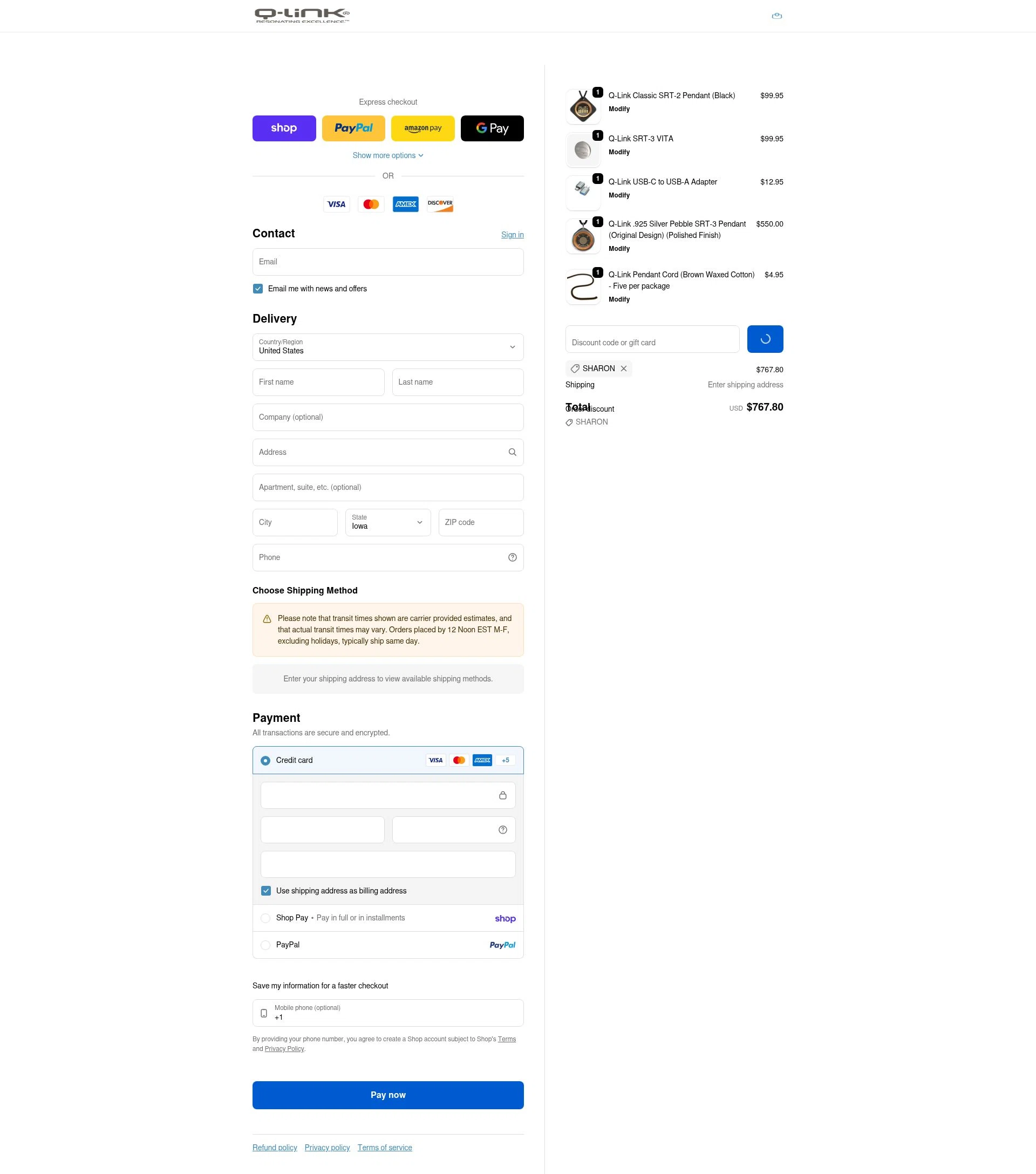Q-Link Products checkout page showing Q-Link Products promo code box | Screenshot taken by SimplyCodes community member on Feb 13, 2026
