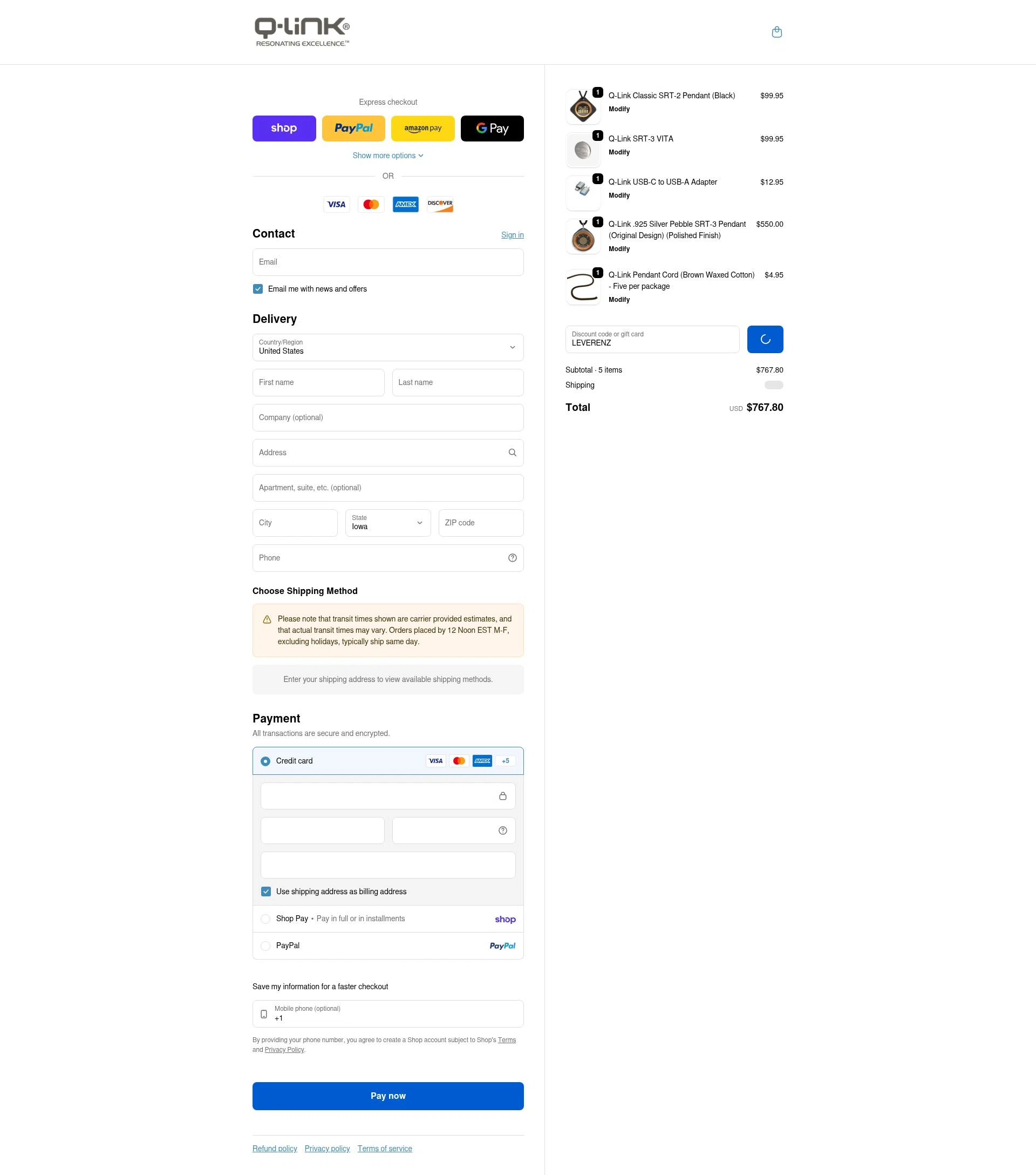 Q-Link Products checkout page showing Q-Link Products promo code box | Screenshot taken by SimplyCodes community member on Feb 8, 2026