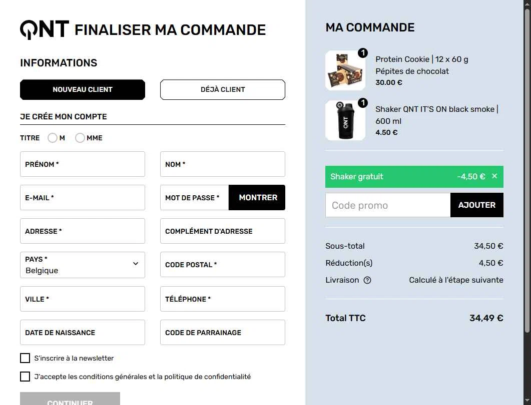 QNT Sport checkout page showing QNT Sport promo code box | Screenshot taken by SimplyCodes community member on Jun 10, 2025