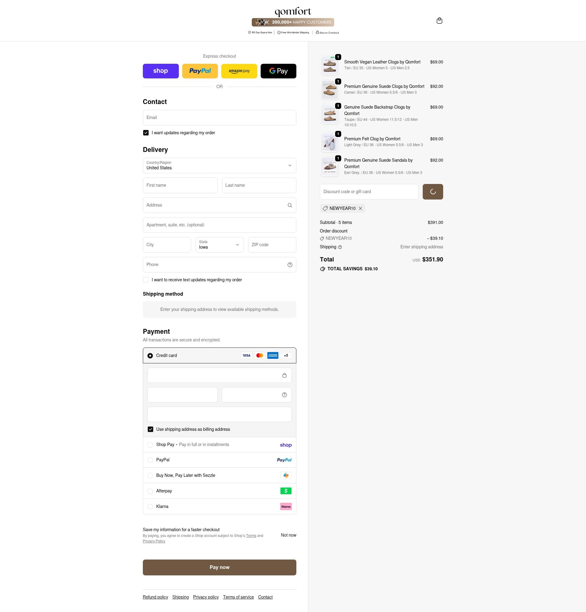 Qomfort checkout page showing Qomfort discount code box | Screenshot taken by SimplyCodes community member on Feb 16, 2026