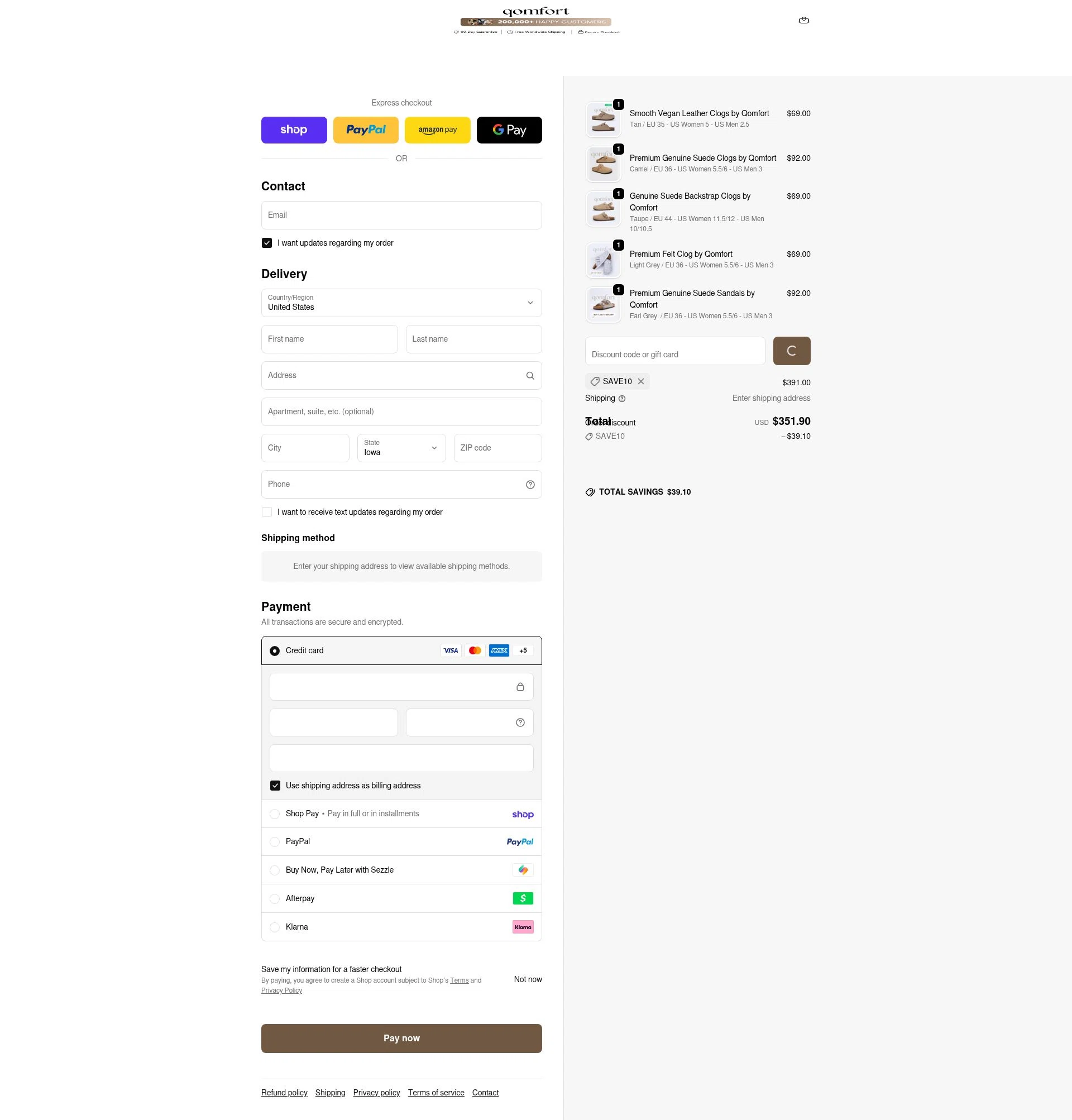 Qomfort checkout page showing Qomfort discount code box | Screenshot taken by SimplyCodes community member on Feb 16, 2026