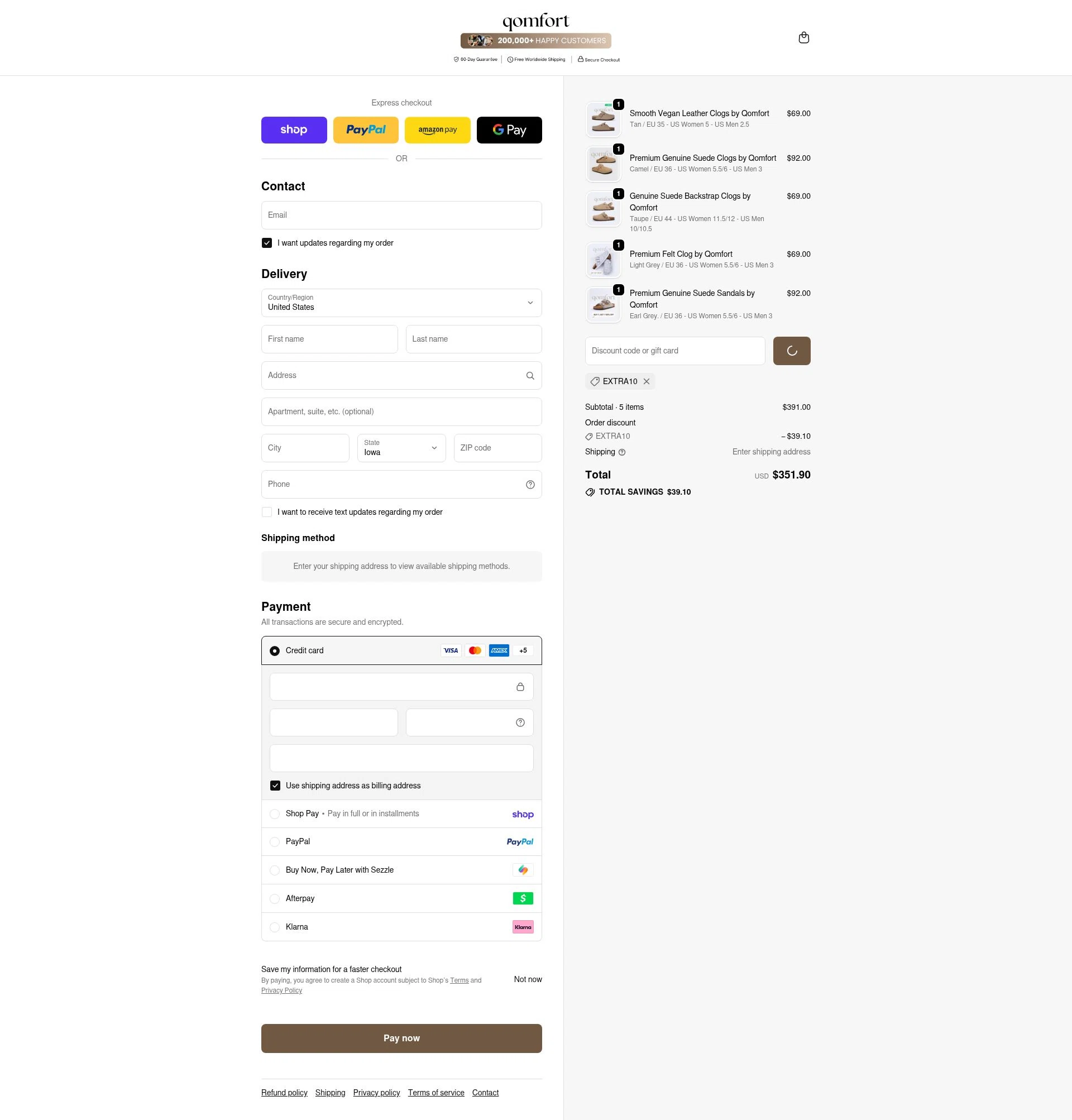 Qomfort checkout page showing Qomfort discount code box | Screenshot taken by SimplyCodes community member on Feb 16, 2026