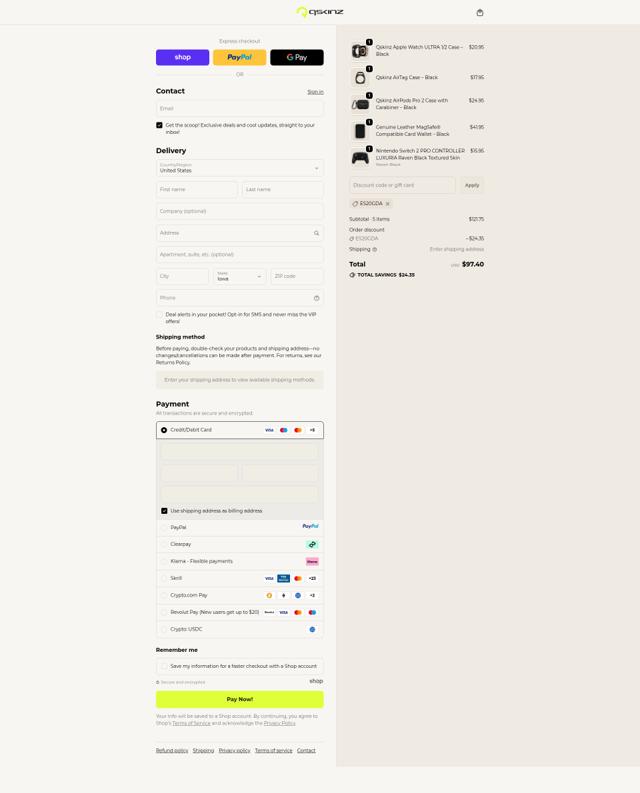 Qskinz checkout page showing Qskinz discount code box | Screenshot taken by SimplyCodes community member on Sep 20, 2025