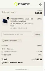 Qskinz coupon verification screenshot