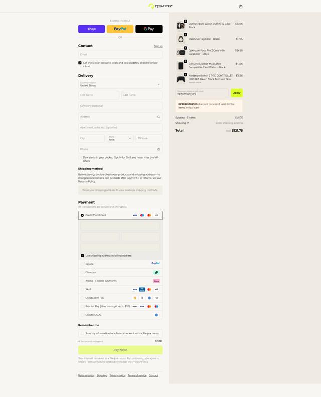 Qskinz checkout page showing Qskinz discount code box | Screenshot taken by SimplyCodes community member on Sep 20, 2025