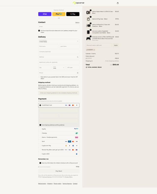 Qskinz checkout page showing Qskinz discount code box | Screenshot taken by SimplyCodes community member on Sep 20, 2025