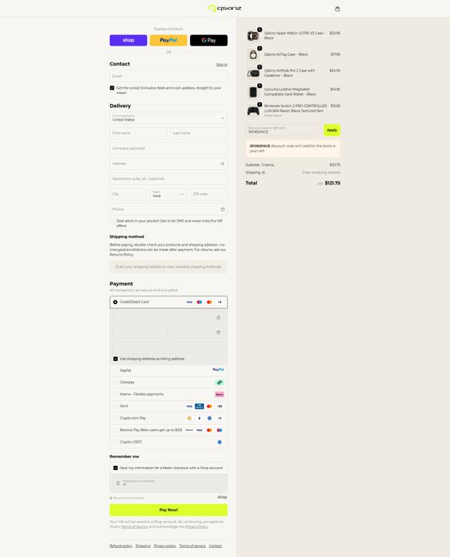 Qskinz checkout page showing Qskinz discount code box | Screenshot taken by SimplyCodes community member on Sep 20, 2025