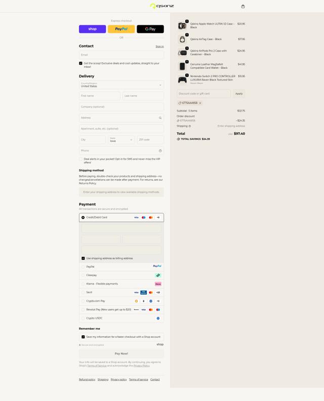 Qskinz checkout page showing Qskinz discount code box | Screenshot taken by SimplyCodes community member on Sep 20, 2025