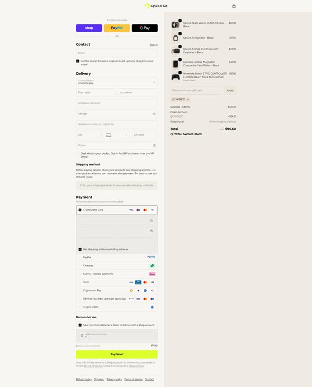 Qskinz checkout page showing Qskinz discount code box | Screenshot taken by SimplyCodes community member on Sep 24, 2025