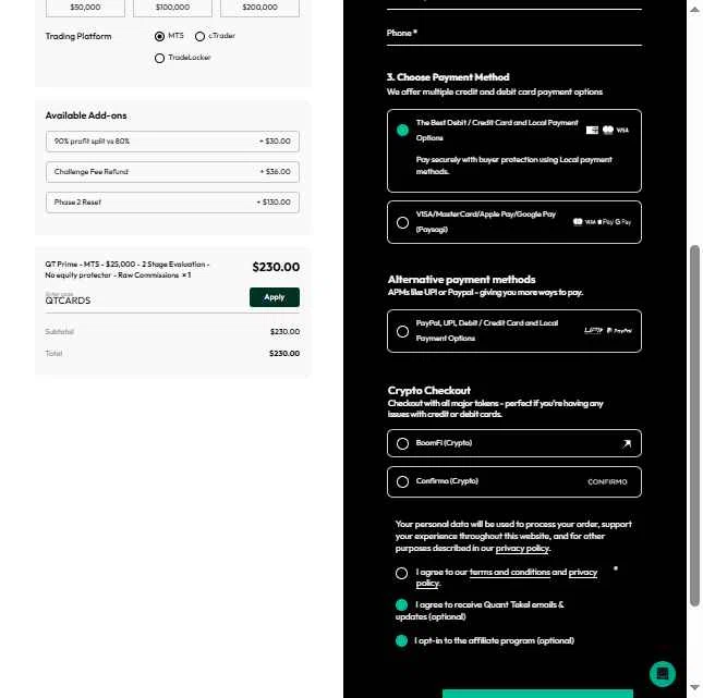 Quant Tekel checkout page showing Quant Tekel promo code box | Screenshot taken by SimplyCodes community member on Jan 12, 2026