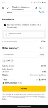 QUICK coupon verification screenshot