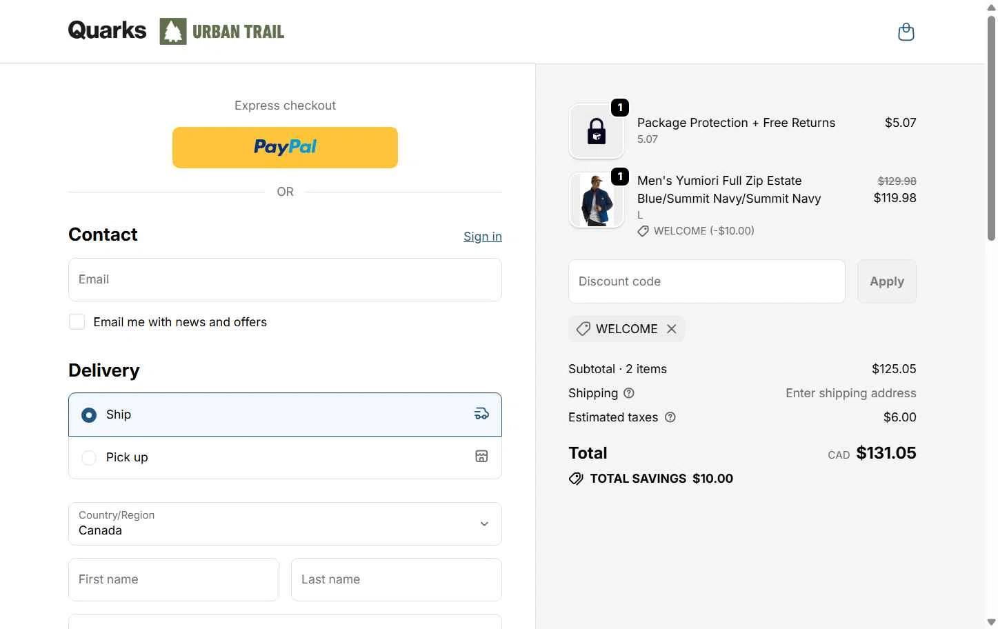 Quarks Shoes checkout page showing Quarks Shoes promo code box | Screenshot taken by SimplyCodes community member on Feb 10, 2026