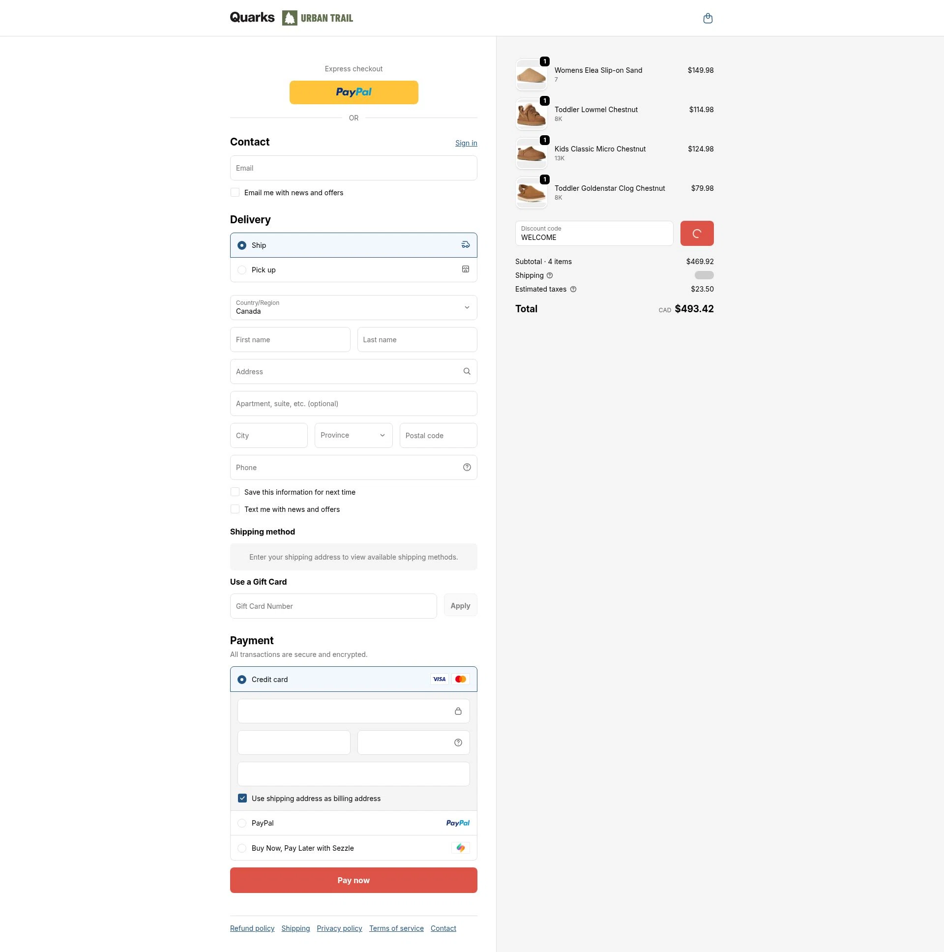 Quarks Shoes checkout page showing Quarks Shoes promo code box | Screenshot taken by SimplyCodes community member on Jan 12, 2026