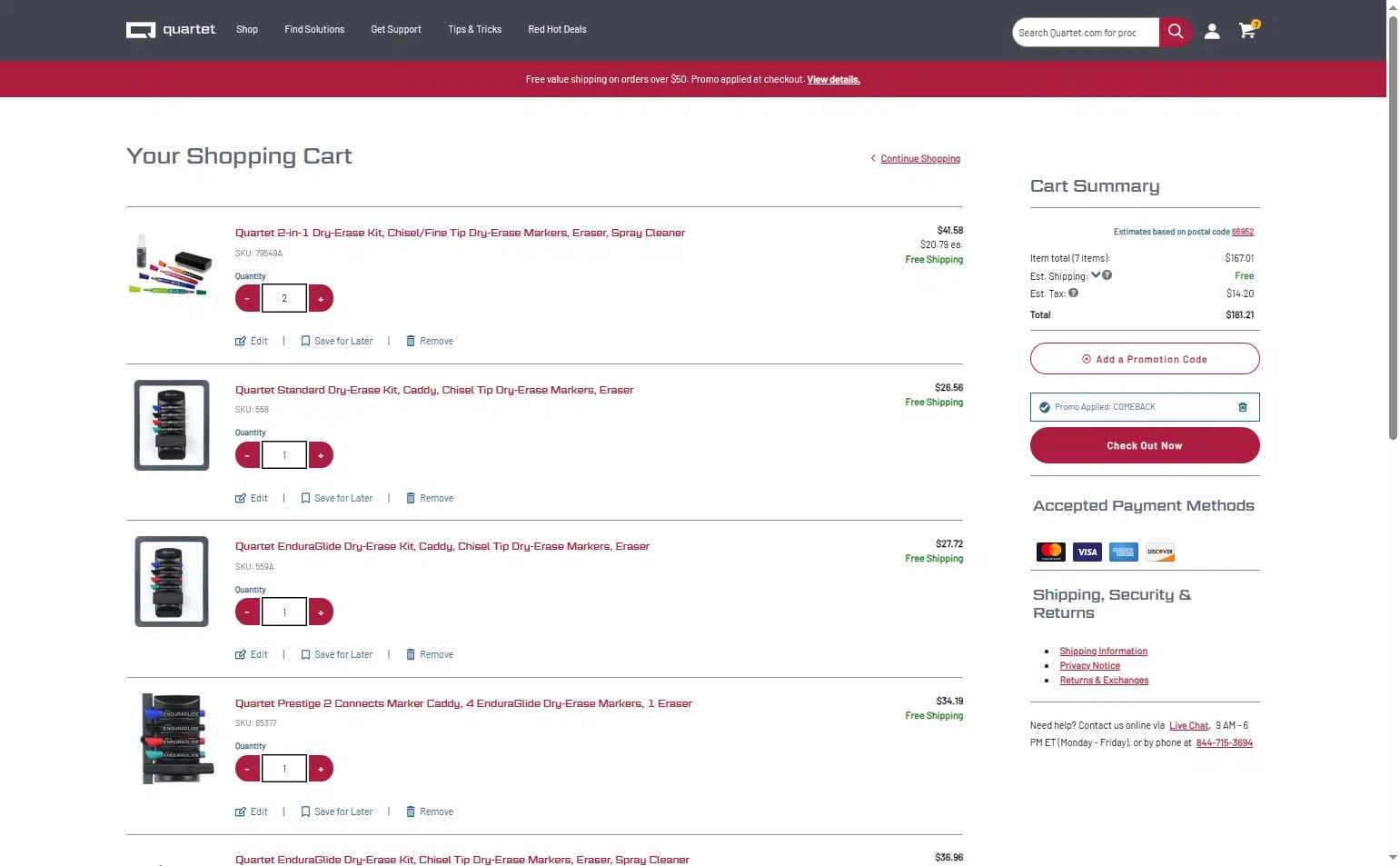 Quartet checkout page showing Quartet promo code box | Screenshot taken by SimplyCodes community member on Nov 2, 2025
