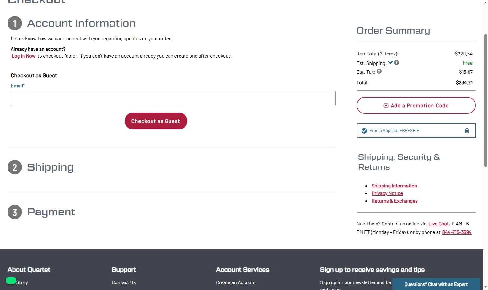 Quartet checkout page showing Quartet promo code box | Screenshot taken by SimplyCodes community member on Oct 13, 2025
