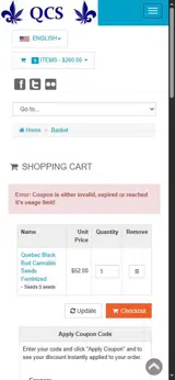 Quebec Cannabis Seeds coupon verification screenshot