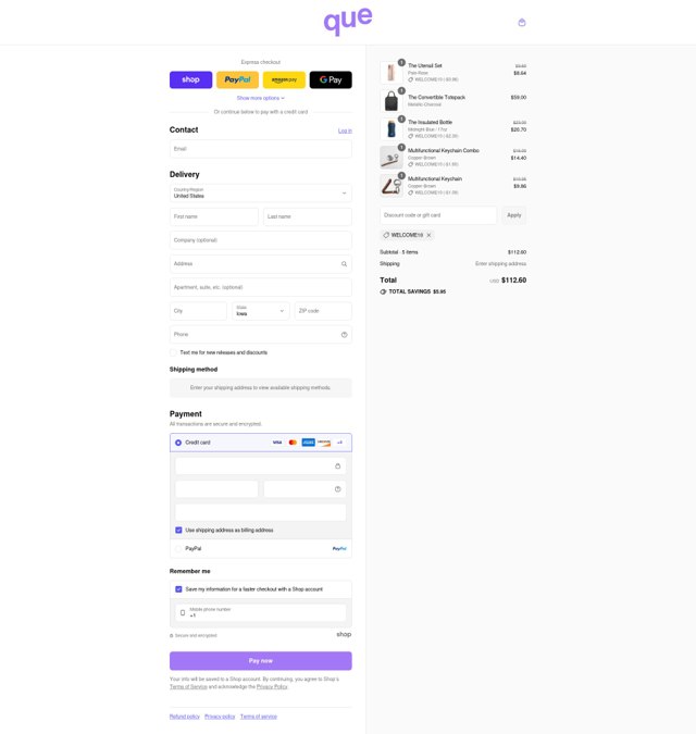 que Bottle checkout page showing que Bottle promo code box | Screenshot taken by SimplyCodes community member on Sep 2, 2025