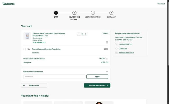 Queens UK checkout page showing Queens UK promo code box | Screenshot taken by SimplyCodes community member on Jul 21, 2025