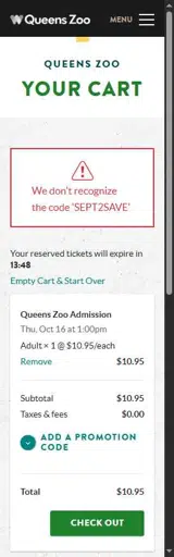 SEPT2SAVE coupon verification screenshot