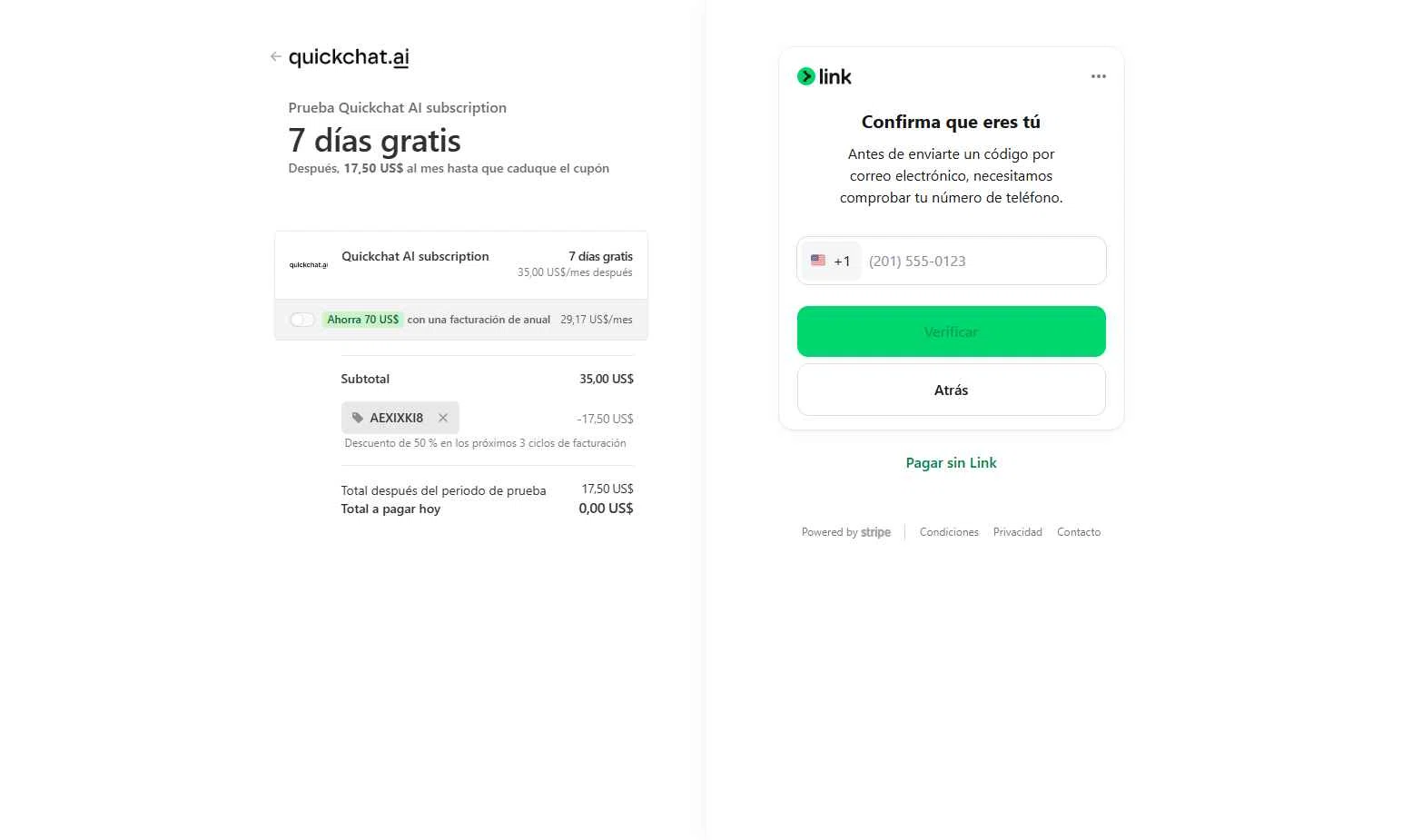 Quickchat AI checkout page showing Quickchat AI promo code box | Screenshot taken by SimplyCodes community member on Feb 20, 2026