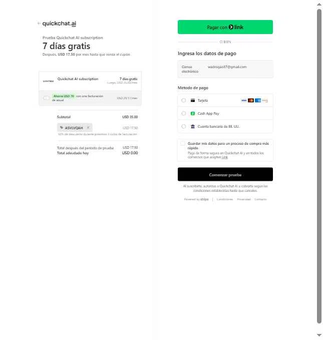 Quickchat AI checkout page showing Quickchat AI promo code box | Screenshot taken by SimplyCodes community member on Feb 6, 2026