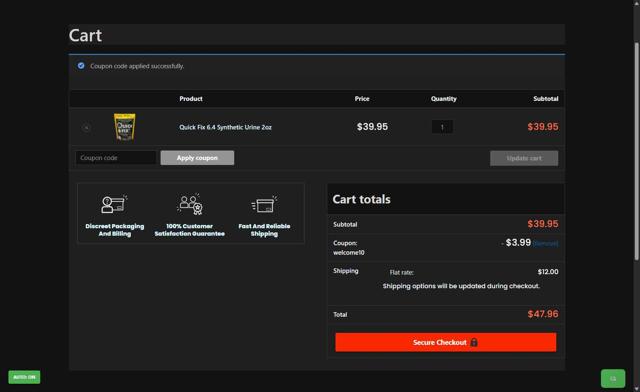 Quick Fix Synthetic checkout page showing Quick Fix Synthetic coupon code box | Screenshot taken by SimplyCodes community member on Aug 23, 2025