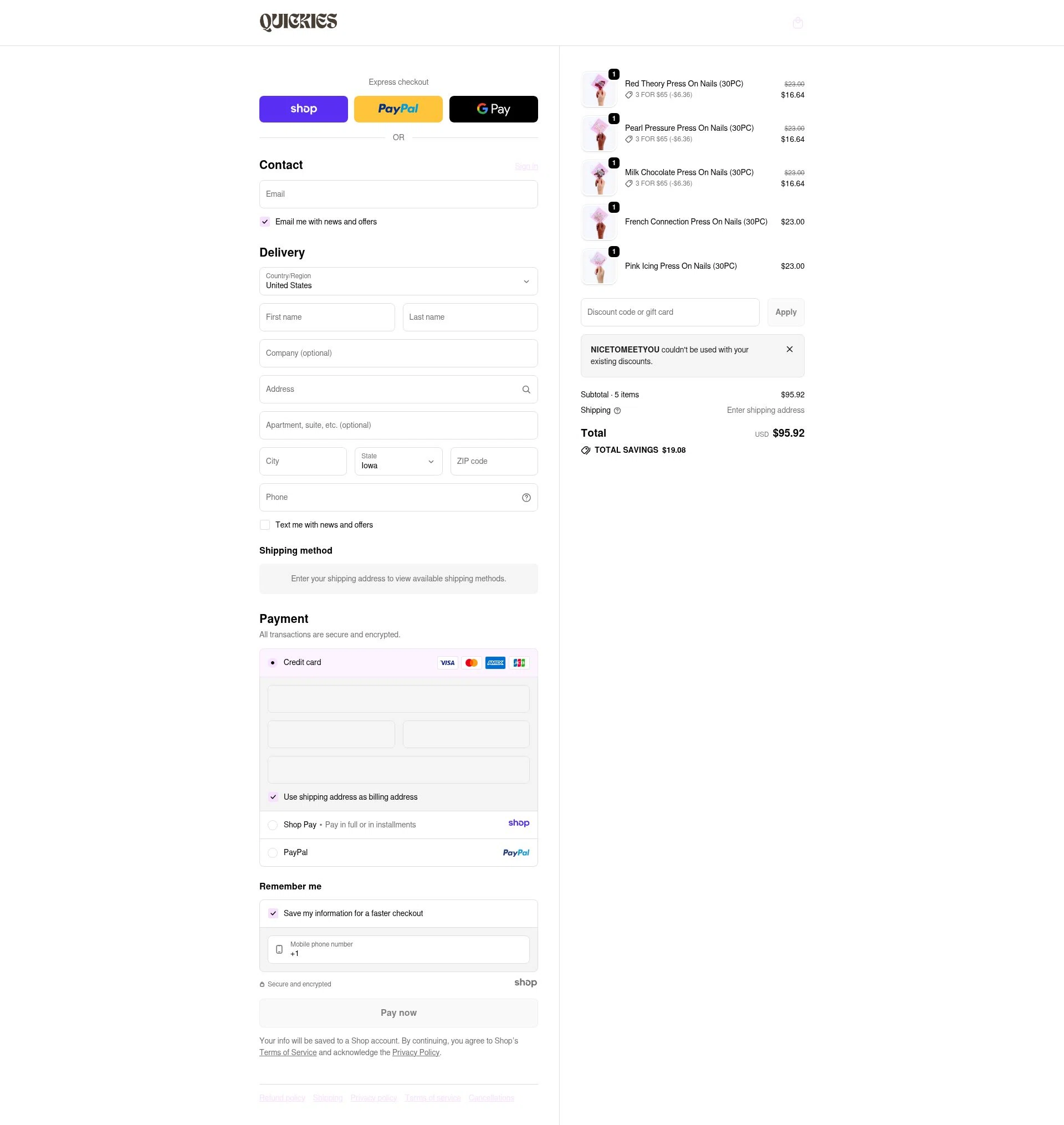 Quickies checkout page showing Quickies discount code box | Screenshot taken by SimplyCodes community member on Dec 23, 2025
