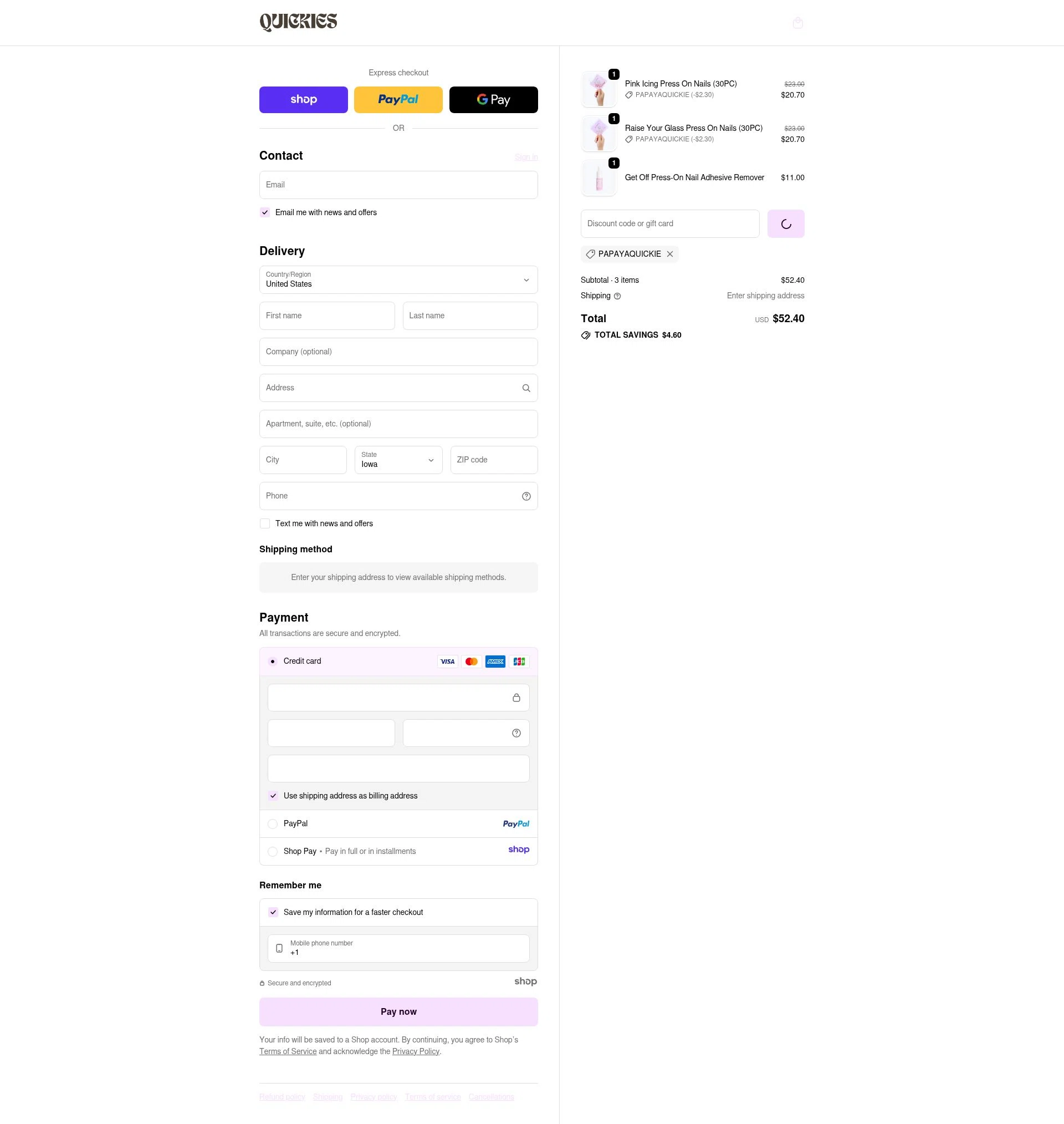 Quickies checkout page showing Quickies discount code box | Screenshot taken by SimplyCodes community member on Dec 16, 2025