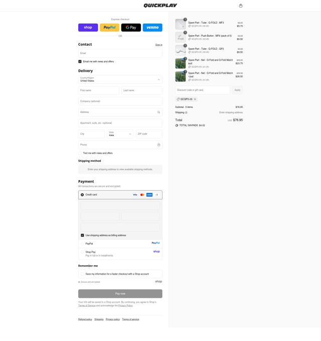 QUICKPLAY checkout page showing QUICKPLAY discount code box | Screenshot taken by SimplyCodes community member on Sep 9, 2025