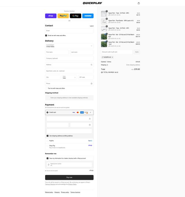 QUICKPLAY checkout page showing QUICKPLAY discount code box | Screenshot taken by SimplyCodes community member on Sep 5, 2025