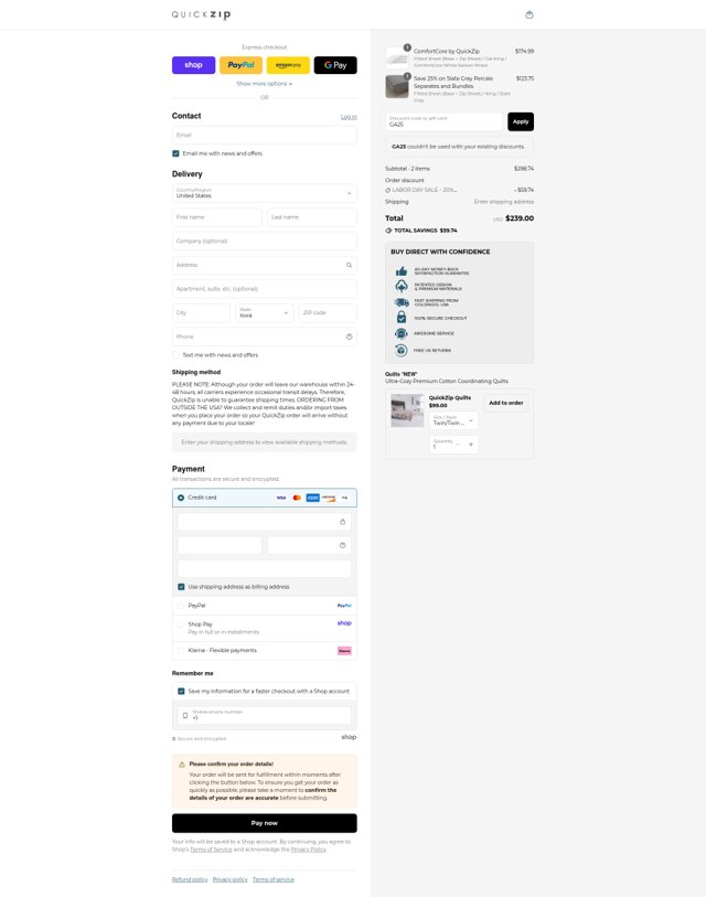 QuickZip checkout page showing QuickZip discount code box | Screenshot taken by SimplyCodes community member on Sep 1, 2025