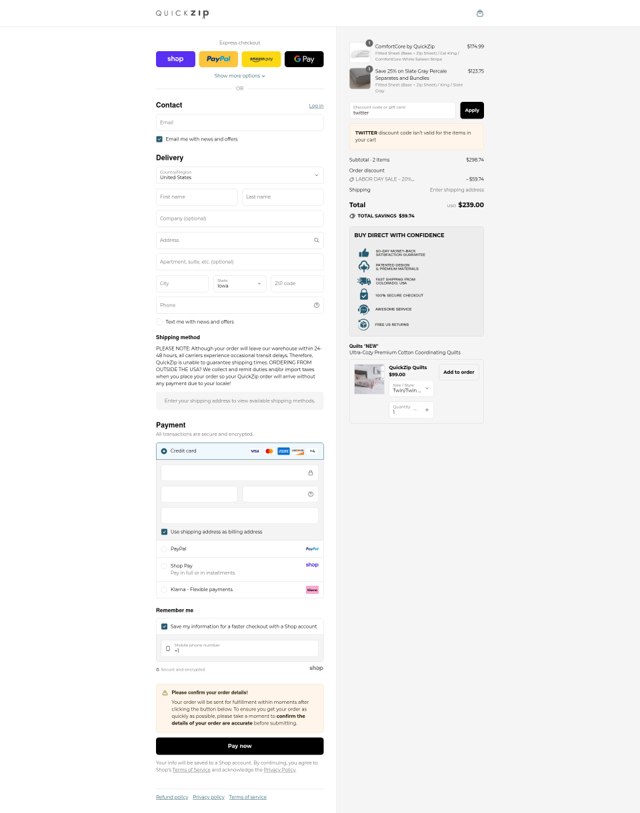 QuickZip checkout page showing QuickZip discount code box | Screenshot taken by SimplyCodes community member on Sep 1, 2025
