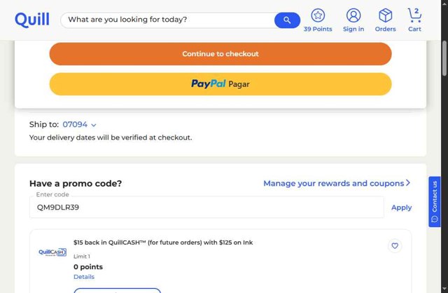 Quill.com checkout page showing Quill.com promo code box | Screenshot taken by SimplyCodes community member on Jul 3, 2025