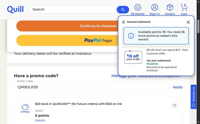 Quill.com checkout page showing Quill.com promo code box | Screenshot taken by SimplyCodes community member on Jul 22, 2025