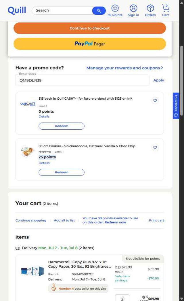Quill.com checkout page showing Quill.com promo code box | Screenshot taken by SimplyCodes community member on Jul 3, 2025