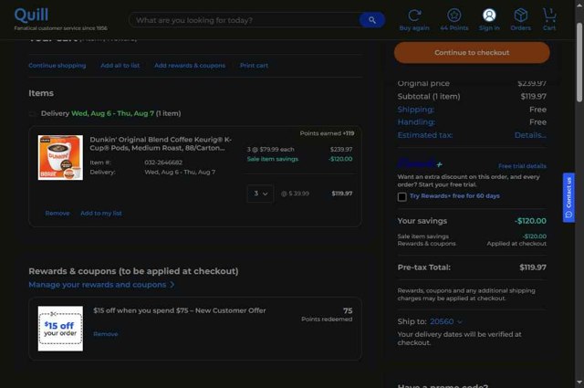 Quill.com checkout page showing Quill.com promo code box | Screenshot taken by SimplyCodes community member on Aug 4, 2025