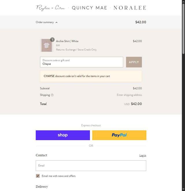 Quincy Mae checkout page showing Quincy Mae discount code box | Screenshot taken by SimplyCodes community member on Sep 2, 2025