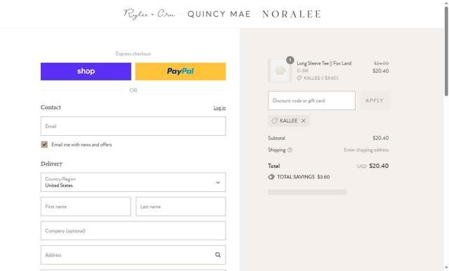 Quincy Mae checkout page showing Quincy Mae discount code box | Screenshot taken by SimplyCodes community member on Sep 3, 2025