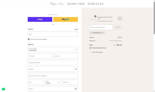 Quincy Mae checkout page showing Quincy Mae discount code box | Screenshot taken by SimplyCodes community member on Sep 7, 2025