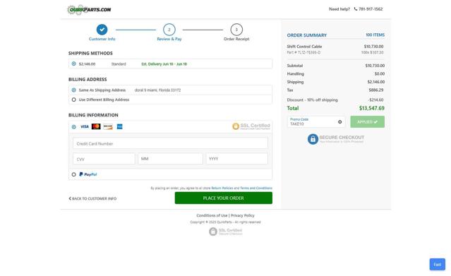 QuirkParts checkout page showing QuirkParts promo code box | Screenshot taken by SimplyCodes community member on Jun 12, 2025