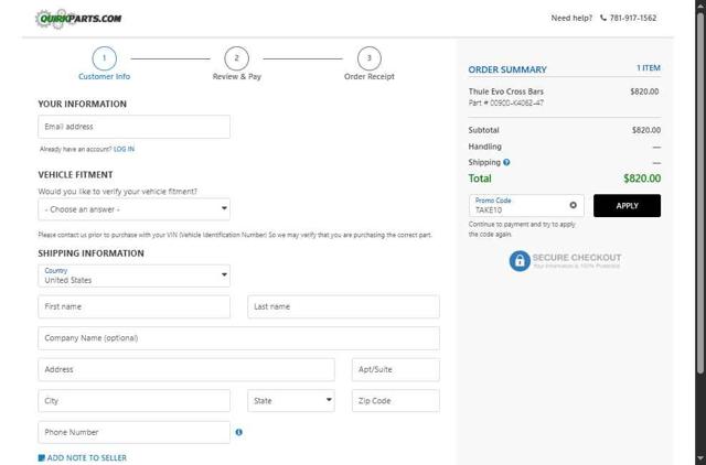 QuirkParts checkout page showing QuirkParts promo code box | Screenshot taken by SimplyCodes community member on Jul 9, 2025