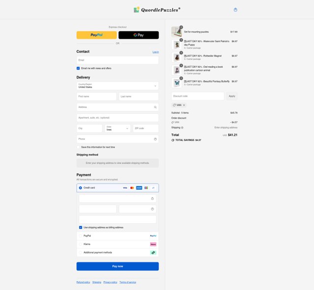 Quordle Puzzles checkout page showing Quordle Puzzles coupon code box | Screenshot taken by SimplyCodes community member on Sep 5, 2025