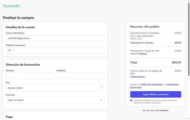 Qustodio checkout page showing Qustodio discount code box | Screenshot taken by SimplyCodes community member on Aug 2, 2025
